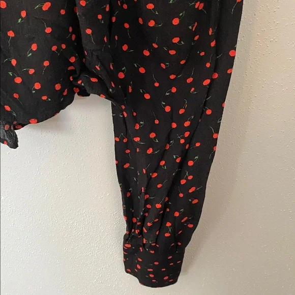 Free People Black Blouse with Red Cherries - Picture 9 of 16
